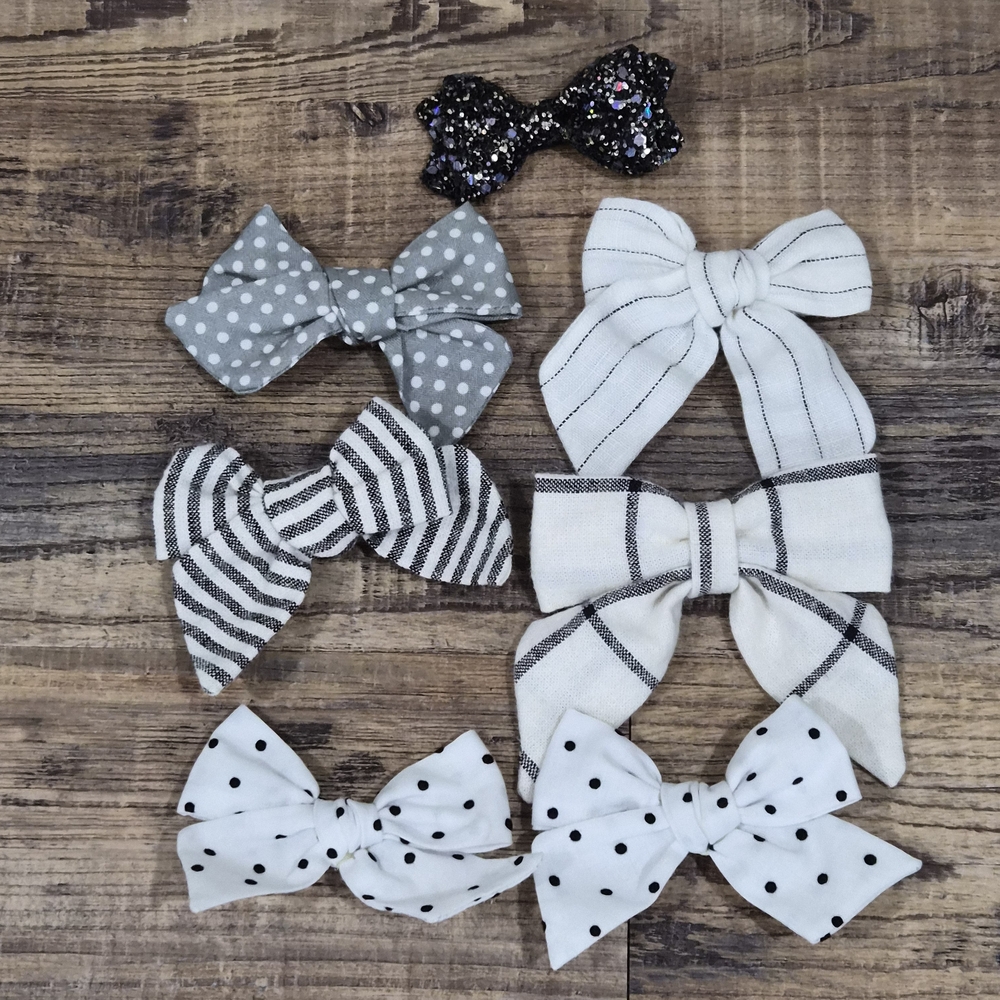 Stylish Kids Bow Hair Accessories Set - Black, Gray, White
